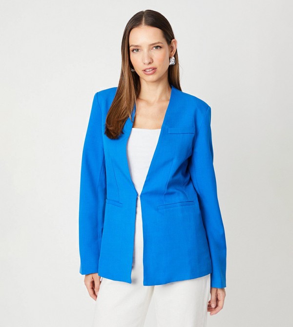 Collarless Gingham Blazer