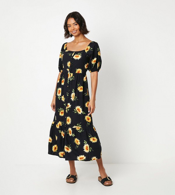 Buy Dorothy Perkins Floral Print Button Front Midi Dress In