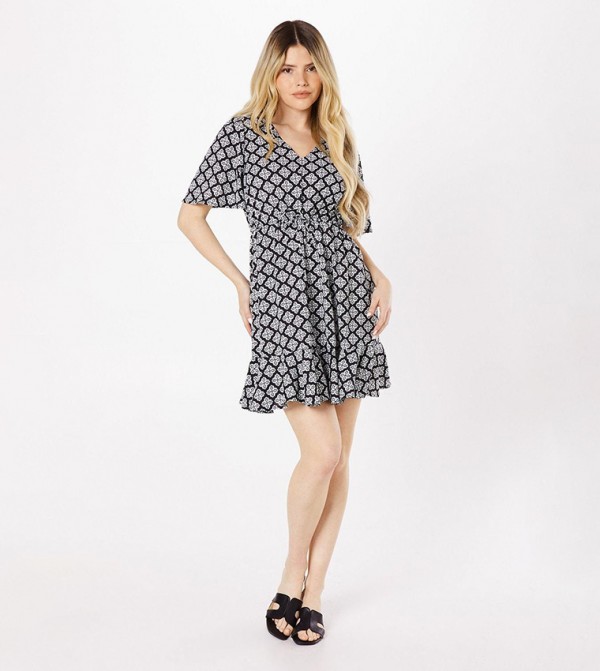 Geo Tiered Hem Mini Dress