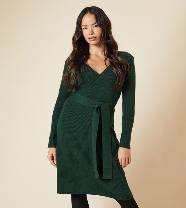 Wrap Ribbed Knitted Sweater Dress