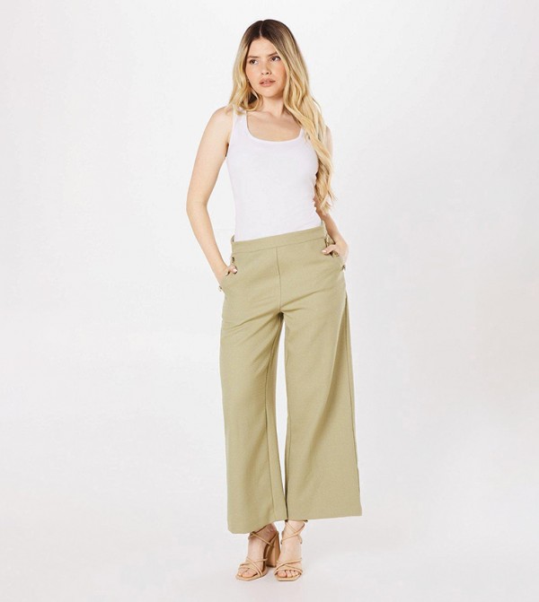 Textured Wide Leg Crop Trousers