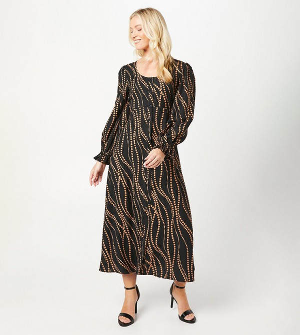Abstract Print Scoop Neck Shirt Dress