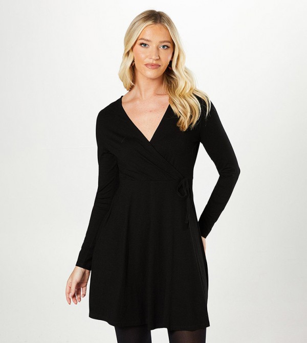 Long Sleeves Wrap Mini Dress