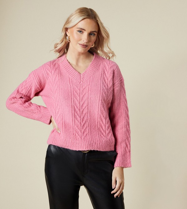Cable Knit V-Neck Sweater