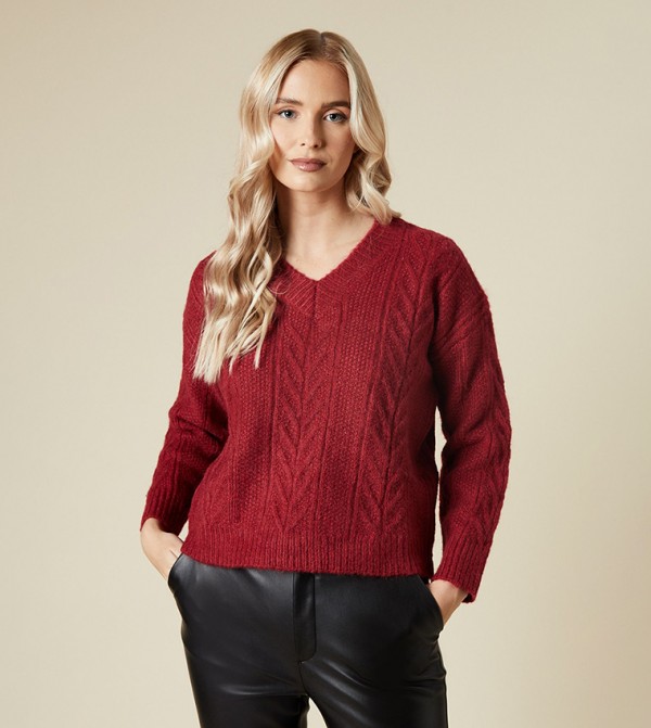 Cable Knit V-Neck Sweater