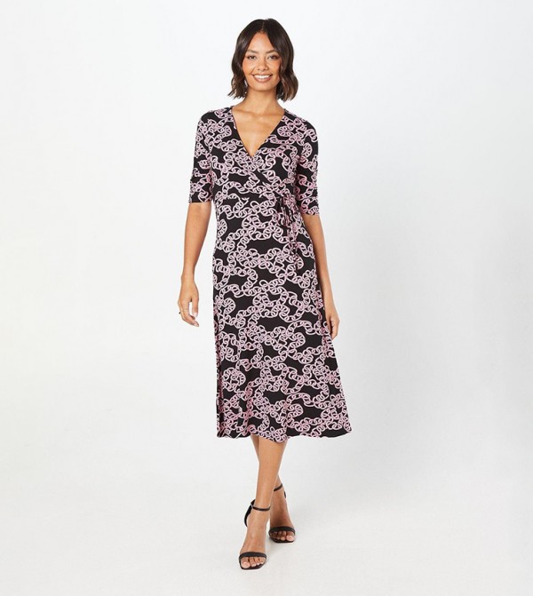 Pink Chain Wrap Midi Dress