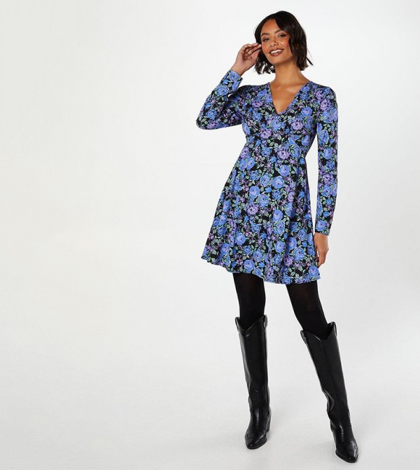 Floral Print Shirred Empire Mini Dress