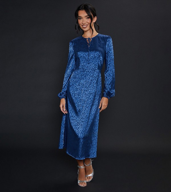Satin Animal Jacquard Long Sleeves Mini Dress