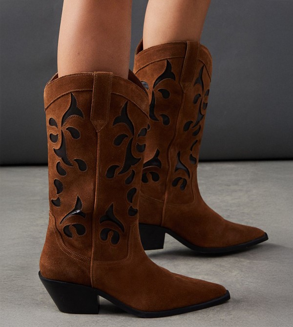 Suede Cutout Western Boots