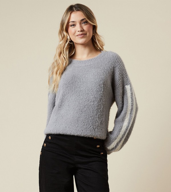 Stripe Sleeves Cosy Crew Neck Sweater