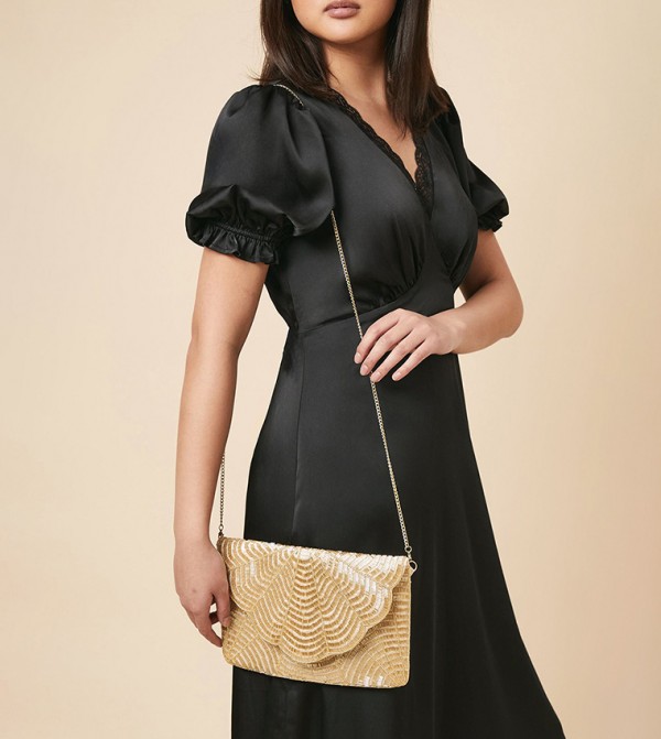 Beaded Scallop Clutch with Detachable Strap