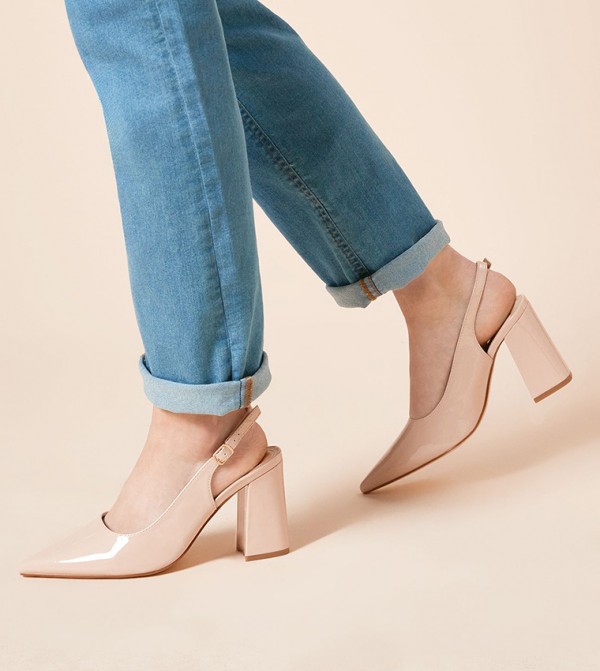 Wide Fit Ellen'S Pointed High Block Heel Slingback Pumps