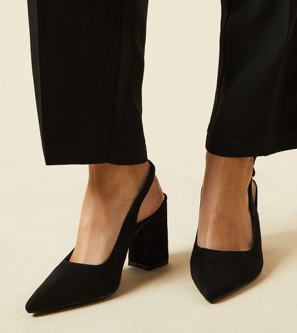 Wide Fit Ellens Pointed Block Heel Slingback Pumps
