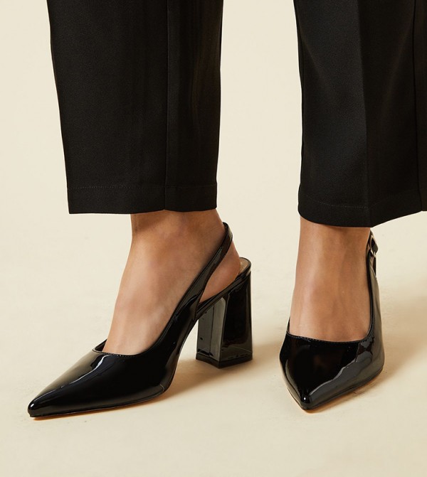 Wide Fit Ellens Pointed Block Heel Slingback Pumps