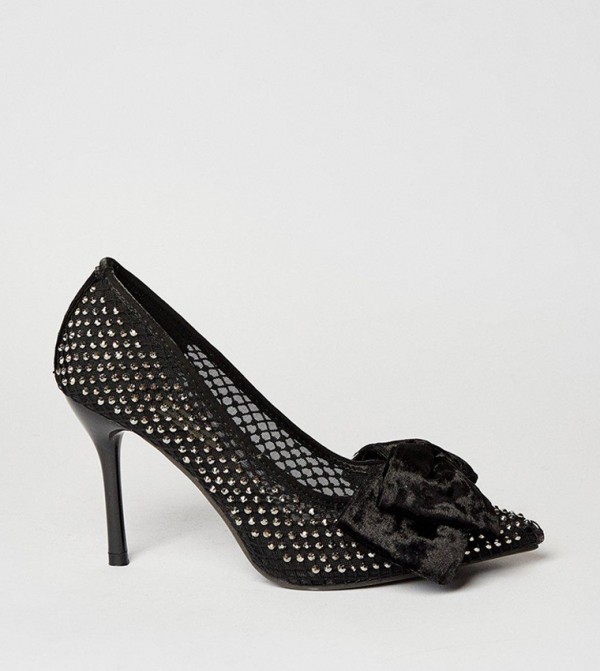 Duchy Diamante Mesh Velvet Bow High Heel Pumps