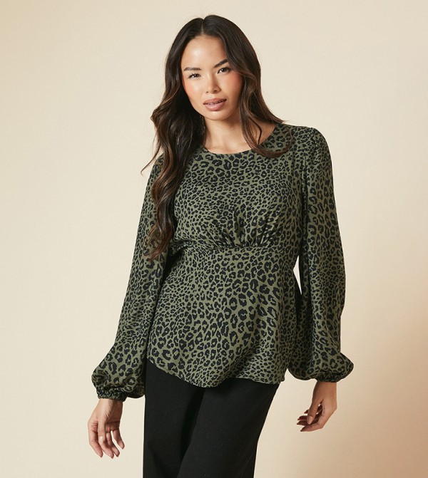 Animal Print Crew Neck Tea Top