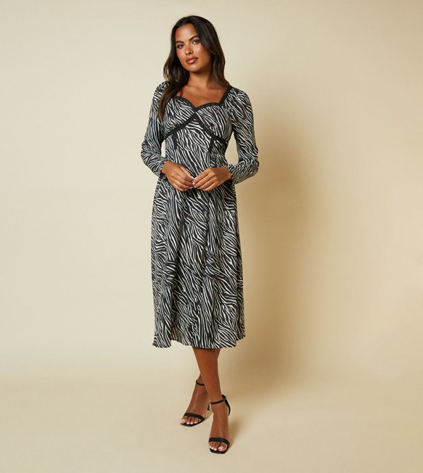 Animal Print Lace Front Midi Dress