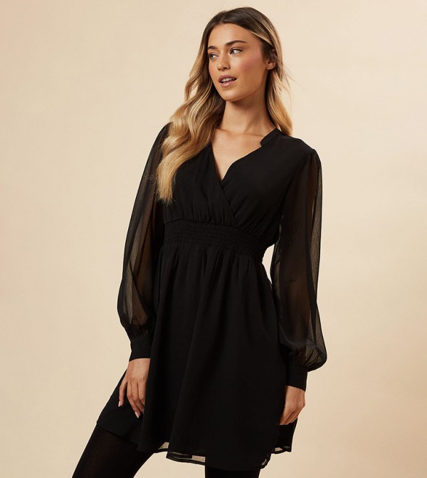 فستان ميني شيفون باكمام طويلة 