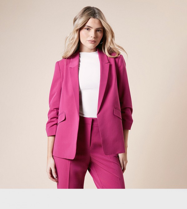 Solid Ruched Sleeves Blazer