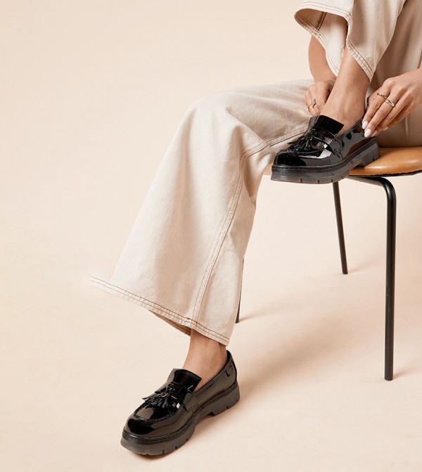 Blythe Faux Patent Leather Tassel Chunky Loafers