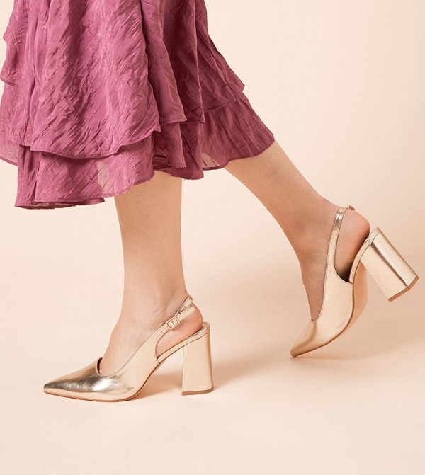 Ellens Pointed High Block Heel Slingback Pumps