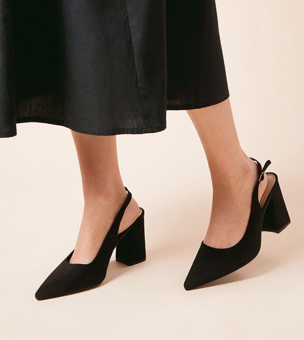 Ellens Pointed Toe Block Heel Slingback Pumps