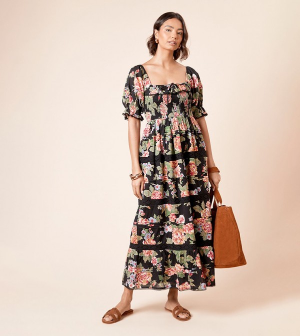 Floral Print Pleated Midi Dress