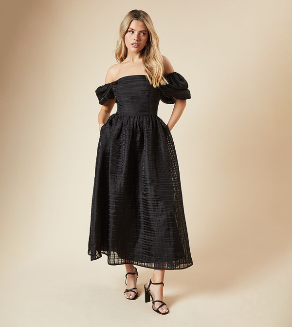 Textured Off Shoulder Midi Dress