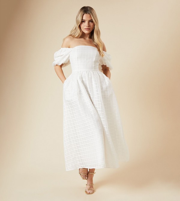 Textured Off Shoulder Midi Dress