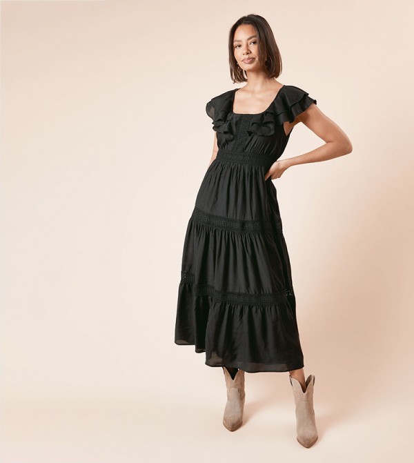 Square Neck Ruffle Midi Dress