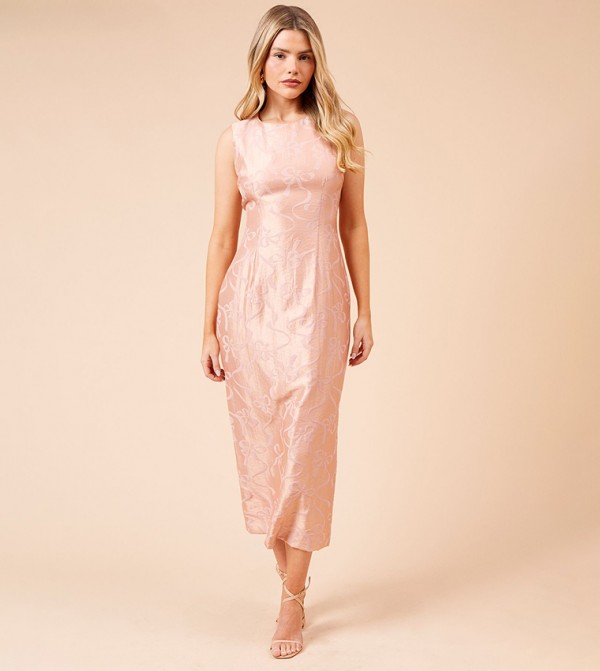 DP Luxe Satin Bow Print Midi Dress