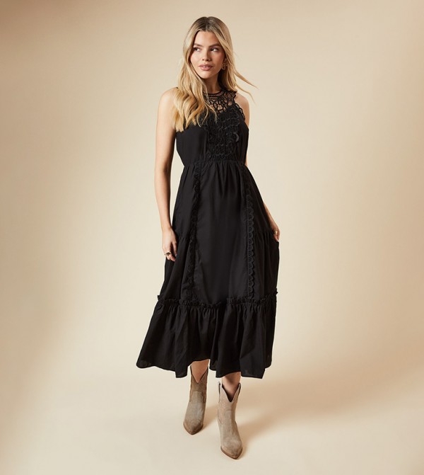 Lace Detail Halterneck Midi Dress