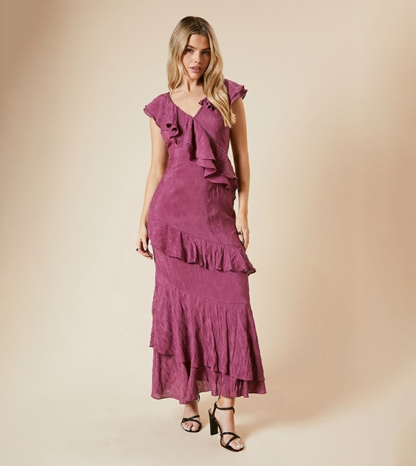 Textured Sleeveless Ruffle Maxi Dress