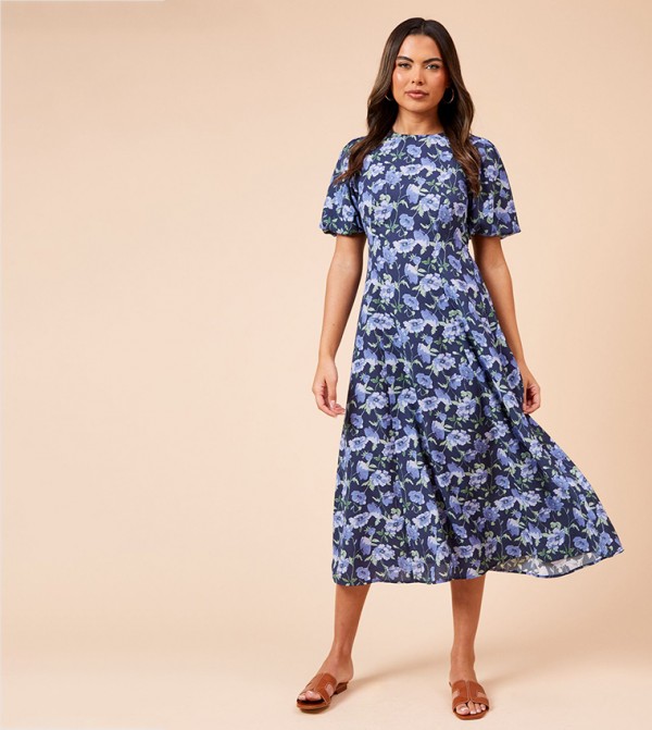 Floral Print Short Sleeves Midi Dress