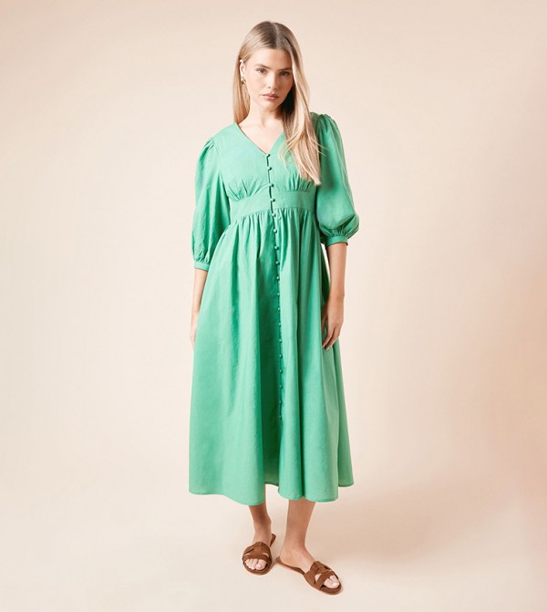 Short Sleeves Poplin Shirt Midi Dress