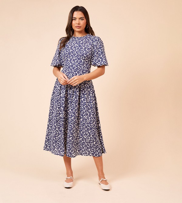 Printed Short Sleeves Midi Dress