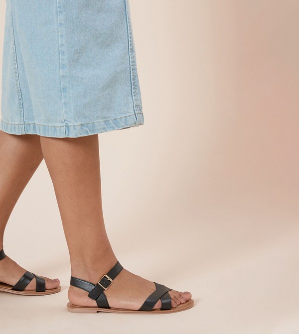 FILOMENA Leather Cross Strap Flat Sandals