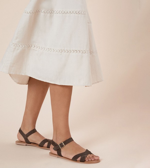 FILOMENA Leather Cross Strap Flat Sandals