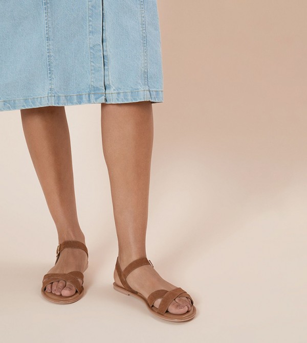 FILOMENA Leather Cross Strap Flat Sandals