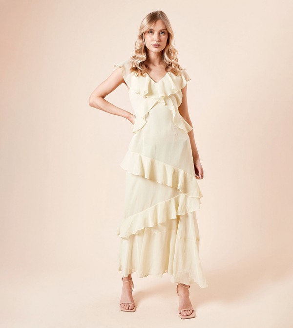Ruffle Chiffon Sleeveless Maxi Dress