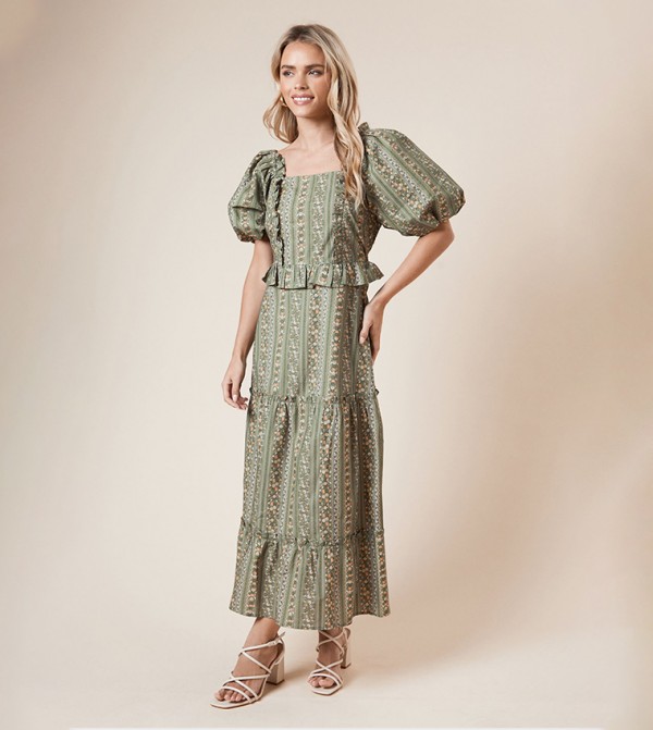 Petite Square Neck Poplin Ruffle Maxi Dress