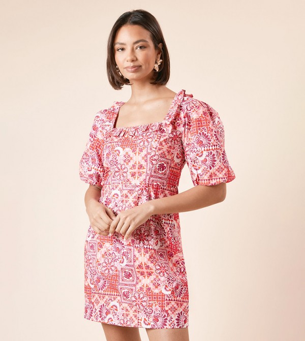 Printed Square Neck Mini Dress