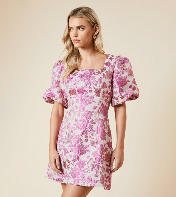 Petite Jacquard Square Neck Mini Dress