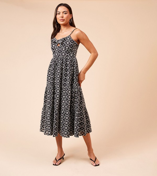 Tie Front Broderie Midi Dress