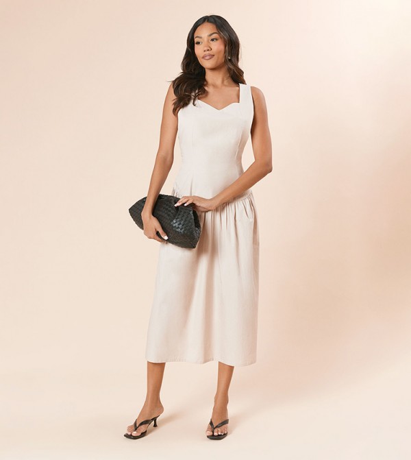 Dropped Waist Strappy Midi Dress