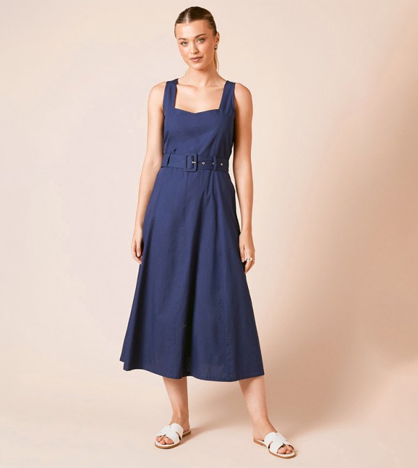Belted Sleeveless Midi Dress