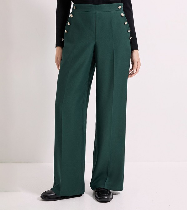 Military Button Detail Wide Leg Trousers