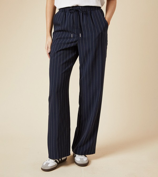 Striped Drawstring Waist Wide Leg Trousers