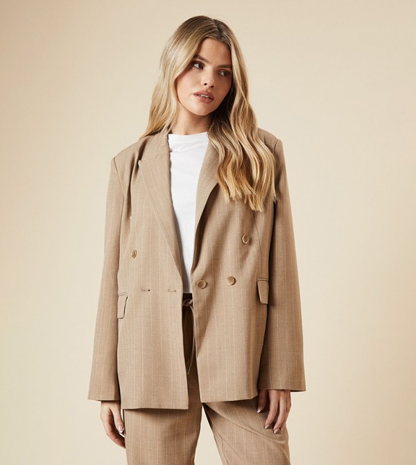 Striped Double Breasted Oversized Blazer