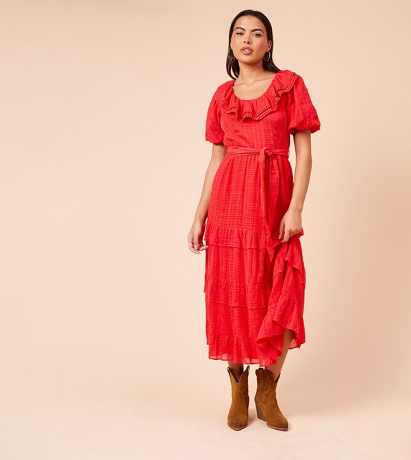 Scoop Neck Ruffle Tiered Midi Dress